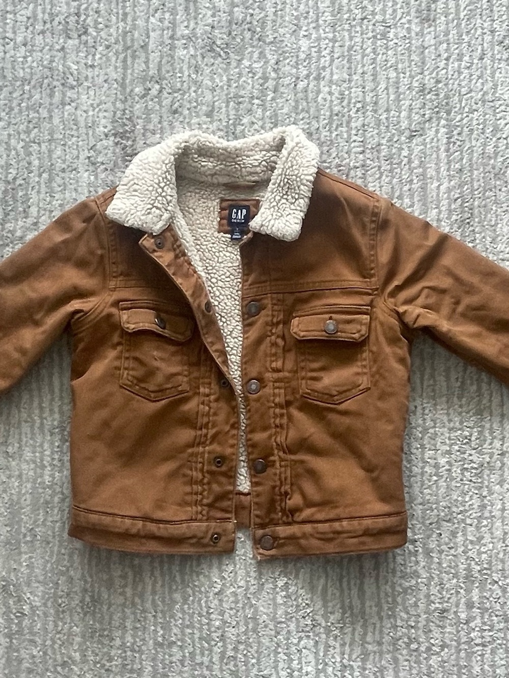 GAP Kids Brown Jean Jacket with Cream Sherpa Collar